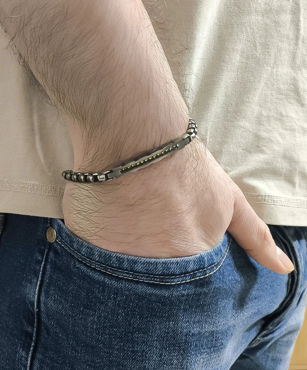 Βραχιόλι ανδρικό με ανοξείδωτο ατσάλι & ζιρκγόν, 23 εκατοστά, TRIBUTE,0230368101